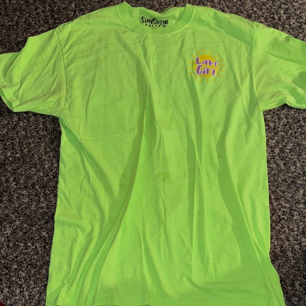 Sunshine Raised Lake Girl Neon Green Tee